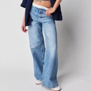 We The Free Harlow Mid Rise Wide Leg Jeans Light Wash Blue 28 Cotton Streetwear